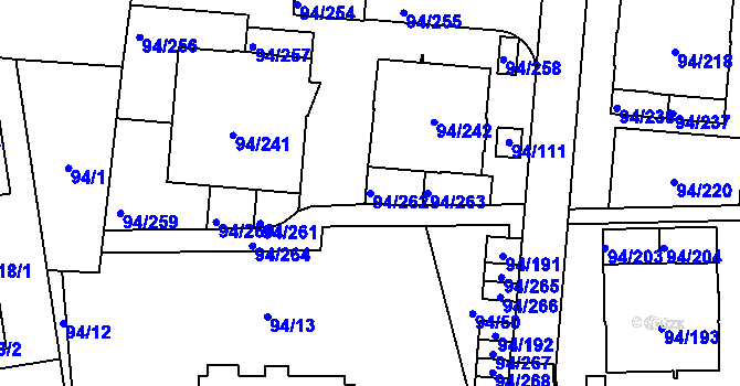 Parcela st. 94/262 v KÚ Slivenec, Katastrální mapa