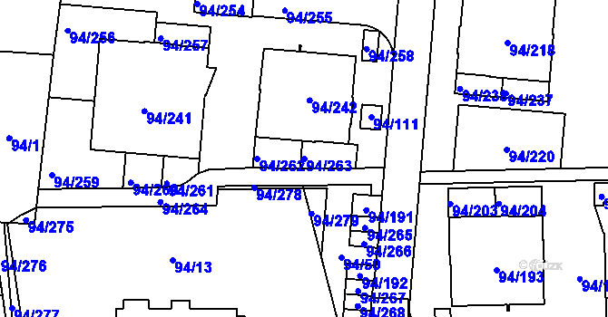 Parcela st. 94/263 v KÚ Slivenec, Katastrální mapa