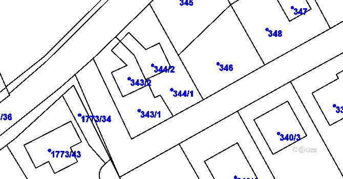 Parcela st. 344/1 v KÚ Slivenec, Katastrální mapa