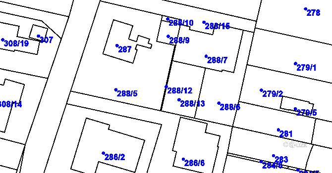 Parcela st. 288/12 v KÚ Slivenec, Katastrální mapa