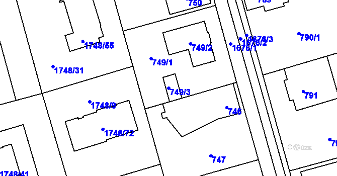 Parcela st. 749/3 v KÚ Slivenec, Katastrální mapa