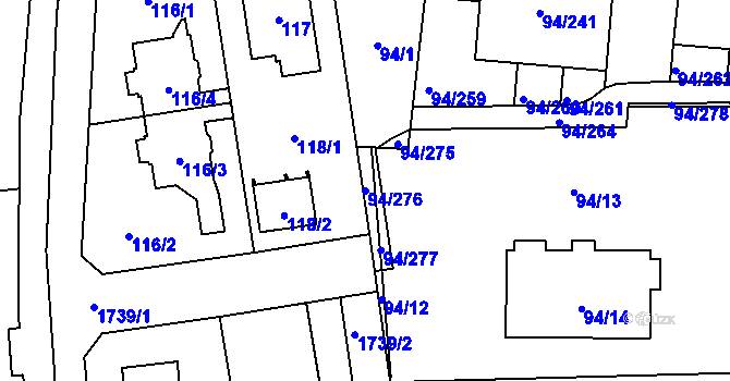 Parcela st. 94/276 v KÚ Slivenec, Katastrální mapa