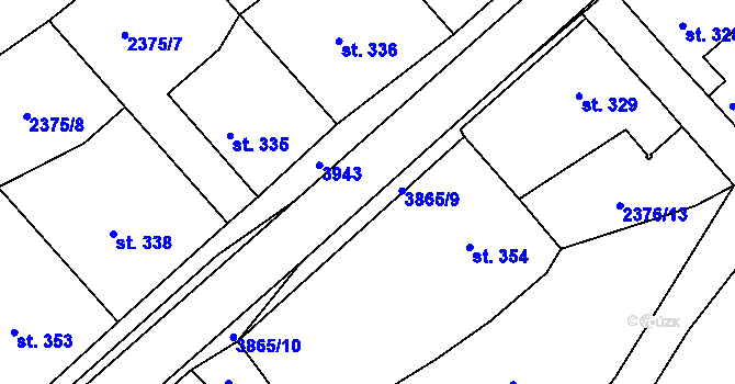 Parcela st. 3865/9 v KÚ Slopné, Katastrální mapa