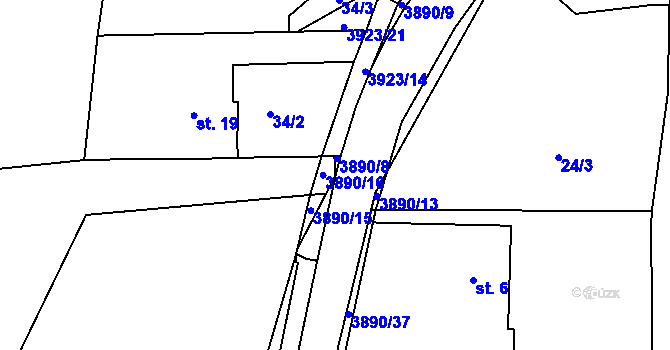 Parcela st. 3890/8 v KÚ Slopné, Katastrální mapa