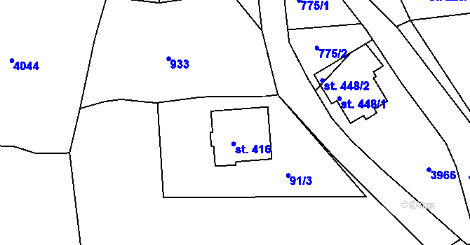 Parcela st. 416 v KÚ Slopné, Katastrální mapa