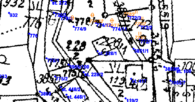 Parcela st. 228/1 v KÚ Slopné, Katastrální mapa