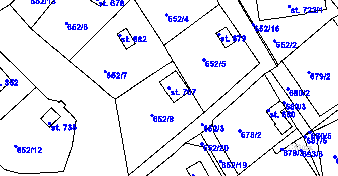 Parcela st. 707 v KÚ Janov u Nového Boru, Katastrální mapa