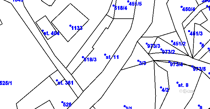 Parcela st. 11 v KÚ Radvanec, Katastrální mapa