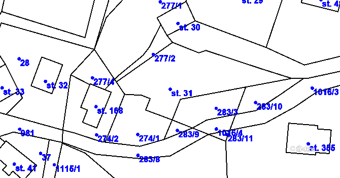 Parcela st. 31 v KÚ Radvanec, Katastrální mapa