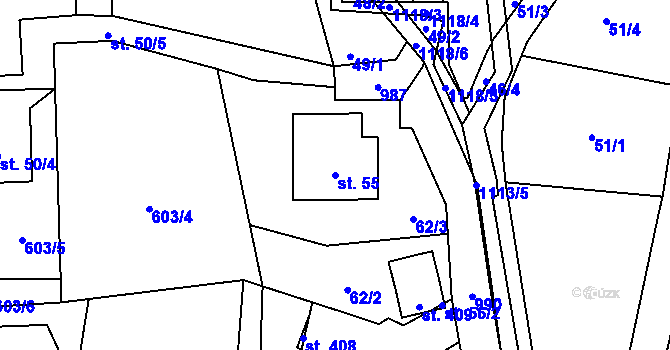 Parcela st. 55 v KÚ Radvanec, Katastrální mapa