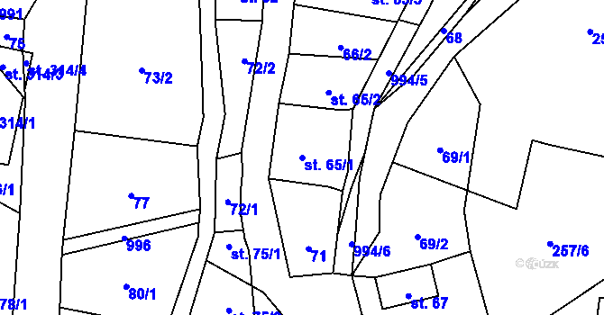 Parcela st. 65/1 v KÚ Radvanec, Katastrální mapa