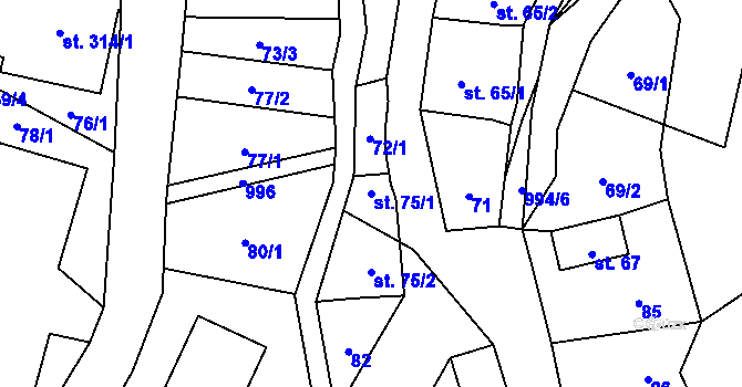 Parcela st. 75/1 v KÚ Radvanec, Katastrální mapa