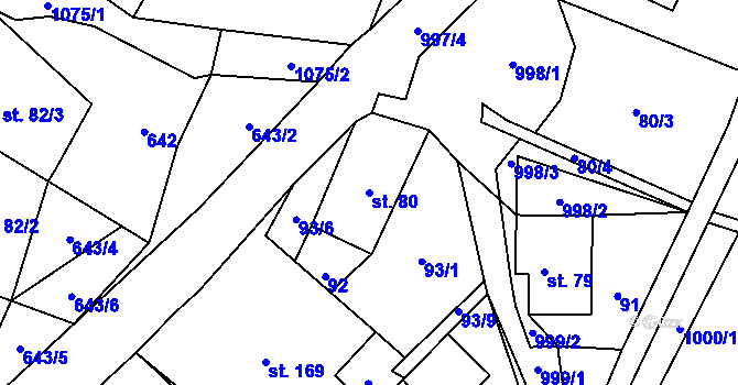 Parcela st. 80 v KÚ Radvanec, Katastrální mapa