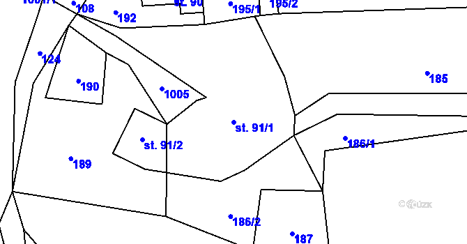 Parcela st. 91/1 v KÚ Radvanec, Katastrální mapa