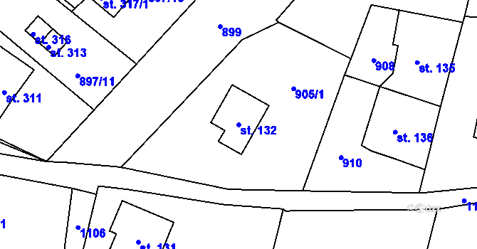 Parcela st. 132 v KÚ Radvanec, Katastrální mapa