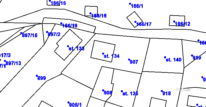 Parcela st. 134 v KÚ Radvanec, Katastrální mapa