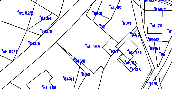 Parcela st. 169 v KÚ Radvanec, Katastrální mapa