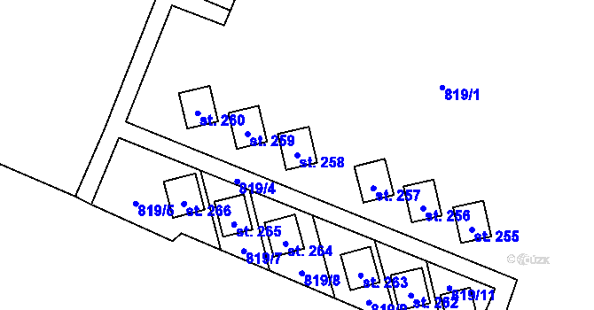 Parcela st. 258 v KÚ Radvanec, Katastrální mapa