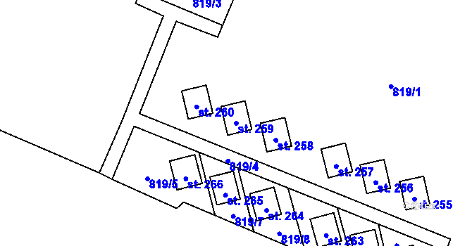 Parcela st. 259 v KÚ Radvanec, Katastrální mapa