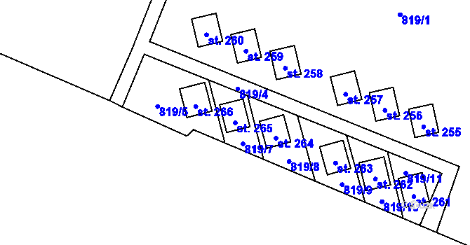 Parcela st. 265 v KÚ Radvanec, Katastrální mapa