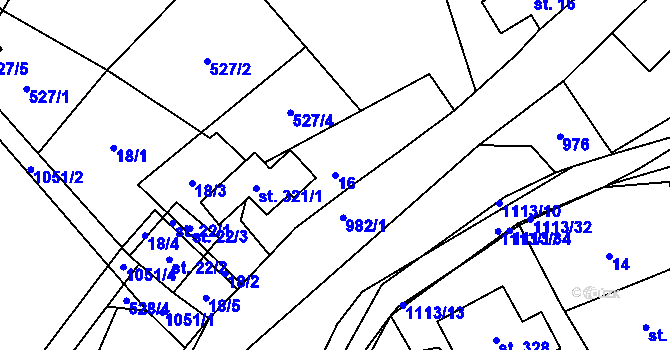 Parcela st. 16 v KÚ Radvanec, Katastrální mapa
