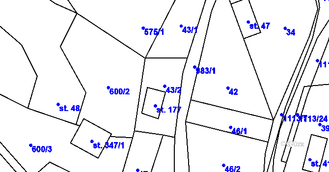 Parcela st. 43/2 v KÚ Radvanec, Katastrální mapa
