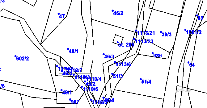 Parcela st. 46/3 v KÚ Radvanec, Katastrální mapa