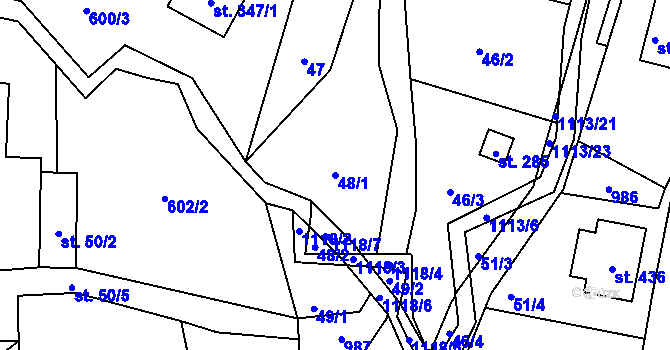 Parcela st. 48/1 v KÚ Radvanec, Katastrální mapa