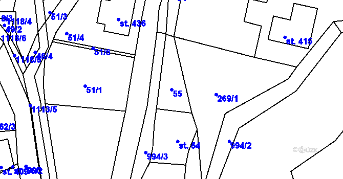 Parcela st. 55 v KÚ Radvanec, Katastrální mapa