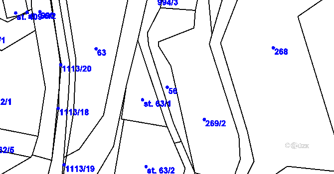 Parcela st. 56 v KÚ Radvanec, Katastrální mapa