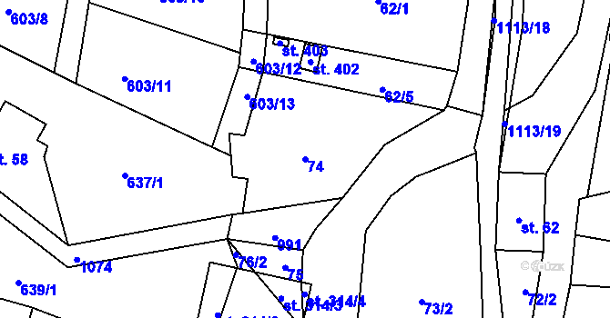 Parcela st. 74 v KÚ Radvanec, Katastrální mapa