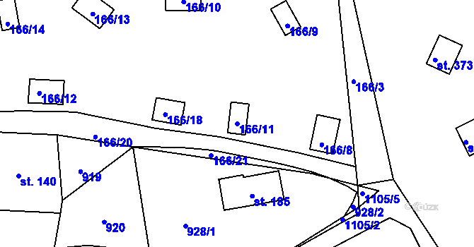 Parcela st. 166/11 v KÚ Radvanec, Katastrální mapa