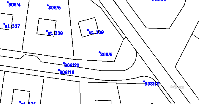 Parcela st. 808/6 v KÚ Radvanec, Katastrální mapa