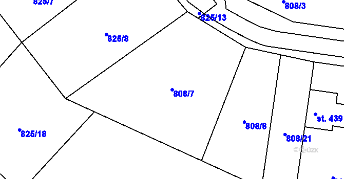 Parcela st. 808/7 v KÚ Radvanec, Katastrální mapa