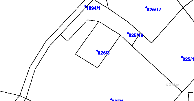 Parcela st. 825/3 v KÚ Radvanec, Katastrální mapa