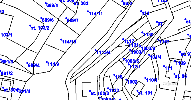 Parcela st. 1113/4 v KÚ Radvanec, Katastrální mapa