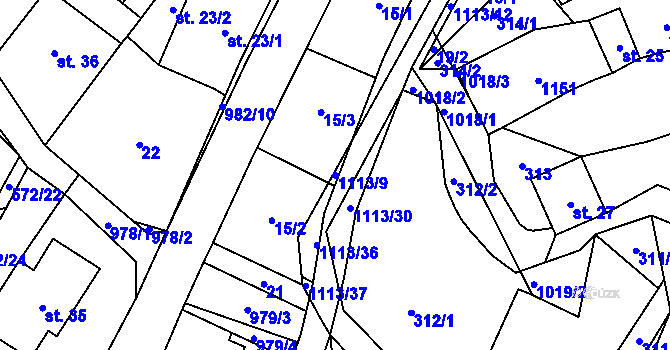 Parcela st. 1113/9 v KÚ Radvanec, Katastrální mapa