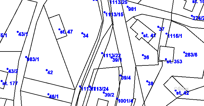 Parcela st. 1113/22 v KÚ Radvanec, Katastrální mapa