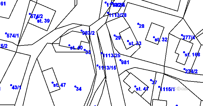 Parcela st. 1113/25 v KÚ Radvanec, Katastrální mapa