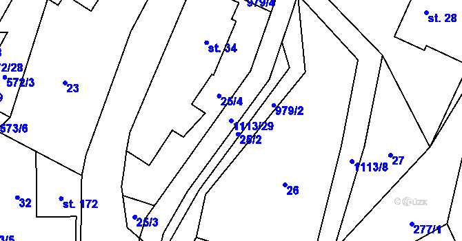 Parcela st. 1113/29 v KÚ Radvanec, Katastrální mapa