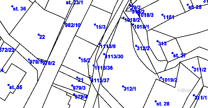Parcela st. 1113/30 v KÚ Radvanec, Katastrální mapa