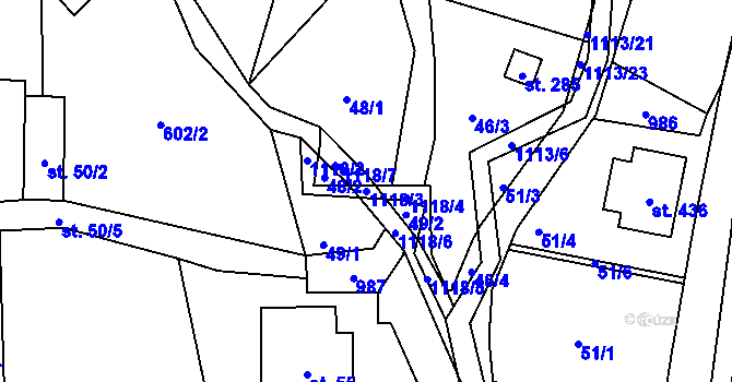 Parcela st. 1118/3 v KÚ Radvanec, Katastrální mapa