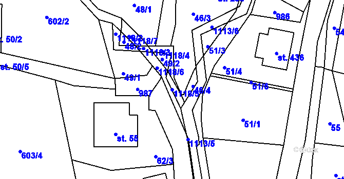 Parcela st. 1118/5 v KÚ Radvanec, Katastrální mapa