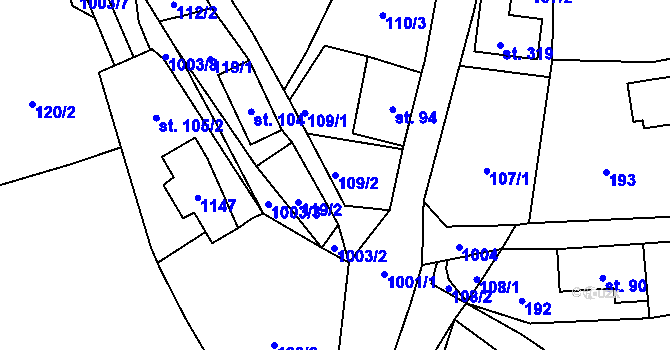 Parcela st. 109/2 v KÚ Radvanec, Katastrální mapa