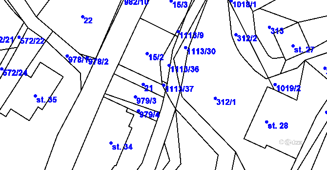 Parcela st. 1113/37 v KÚ Radvanec, Katastrální mapa