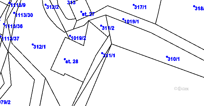Parcela st. 311/1 v KÚ Radvanec, Katastrální mapa