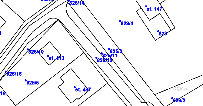 Parcela st. 825/11 v KÚ Radvanec, Katastrální mapa