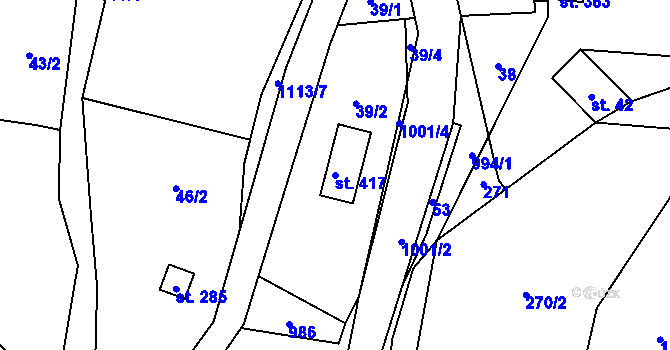 Parcela st. 417 v KÚ Radvanec, Katastrální mapa