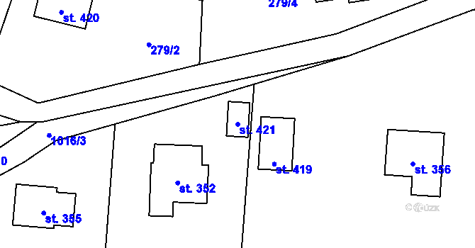 Parcela st. 421 v KÚ Radvanec, Katastrální mapa