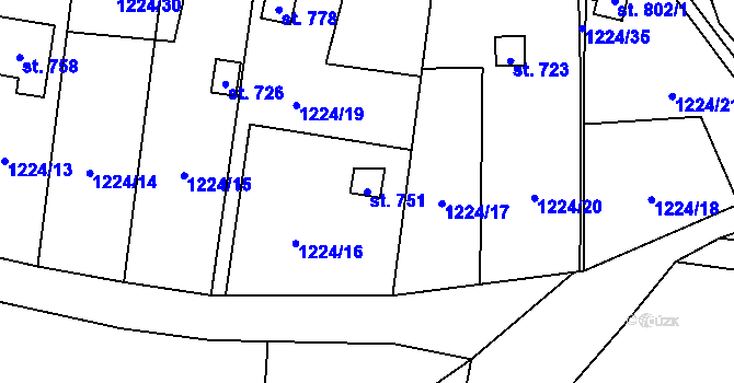 Parcela st. 751 v KÚ Sloup v Čechách, Katastrální mapa